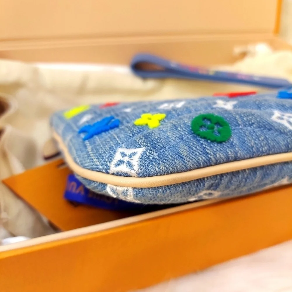 Louis Vuitton New Wave Denim Monogram Wristlet Pouch Multicolor